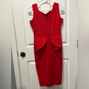 Miusol Red Sleeveless Peplum Midi Dress